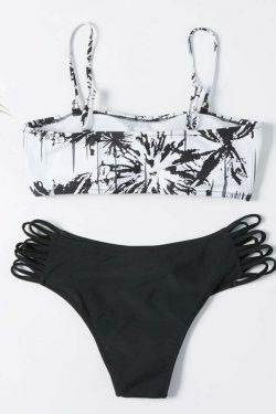 Coconut Palm Reversible Bikini Set - Y2K Fashion Swimwear with Button Detail