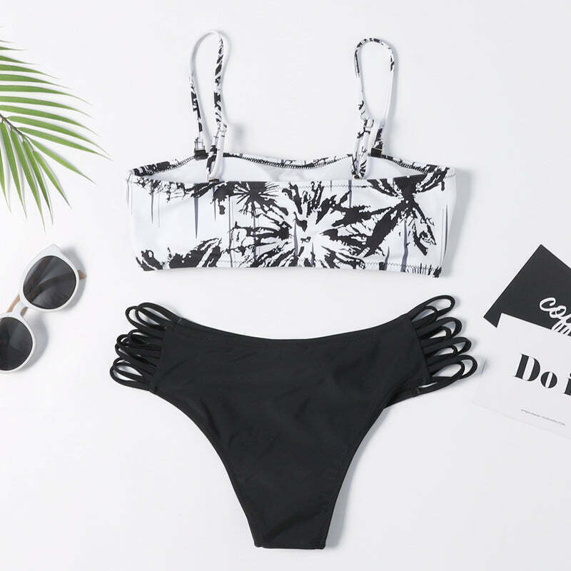 Coconut Palm Reversible Bikini Set - Y2K Fashion Swimwear with Button Detail Coconut Palm Reversible Bikini Set - Y2K Fashion Swimwear with Button Detail