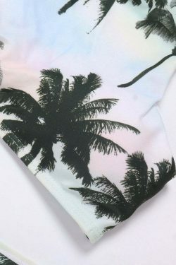 Coconut Tree Print Criss-Cross Tankini for Y2K Fashion Enthusiasts