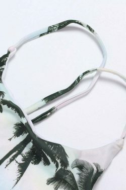 Coconut Tree Print Criss-Cross Tankini for Y2K Fashion Enthusiasts