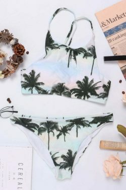 Coconut Tree Print Criss-Cross Tankini for Y2K Fashion Enthusiasts