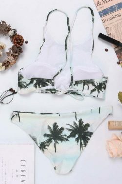 Coconut Tree Print Criss-Cross Tankini for Y2K Fashion Enthusiasts