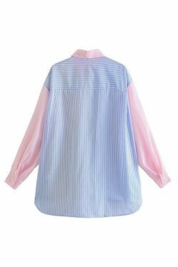 Colorful Pinstripe Splice Baggy Long Sleeve Blouse for Y2K Fashion Enthusiasts
