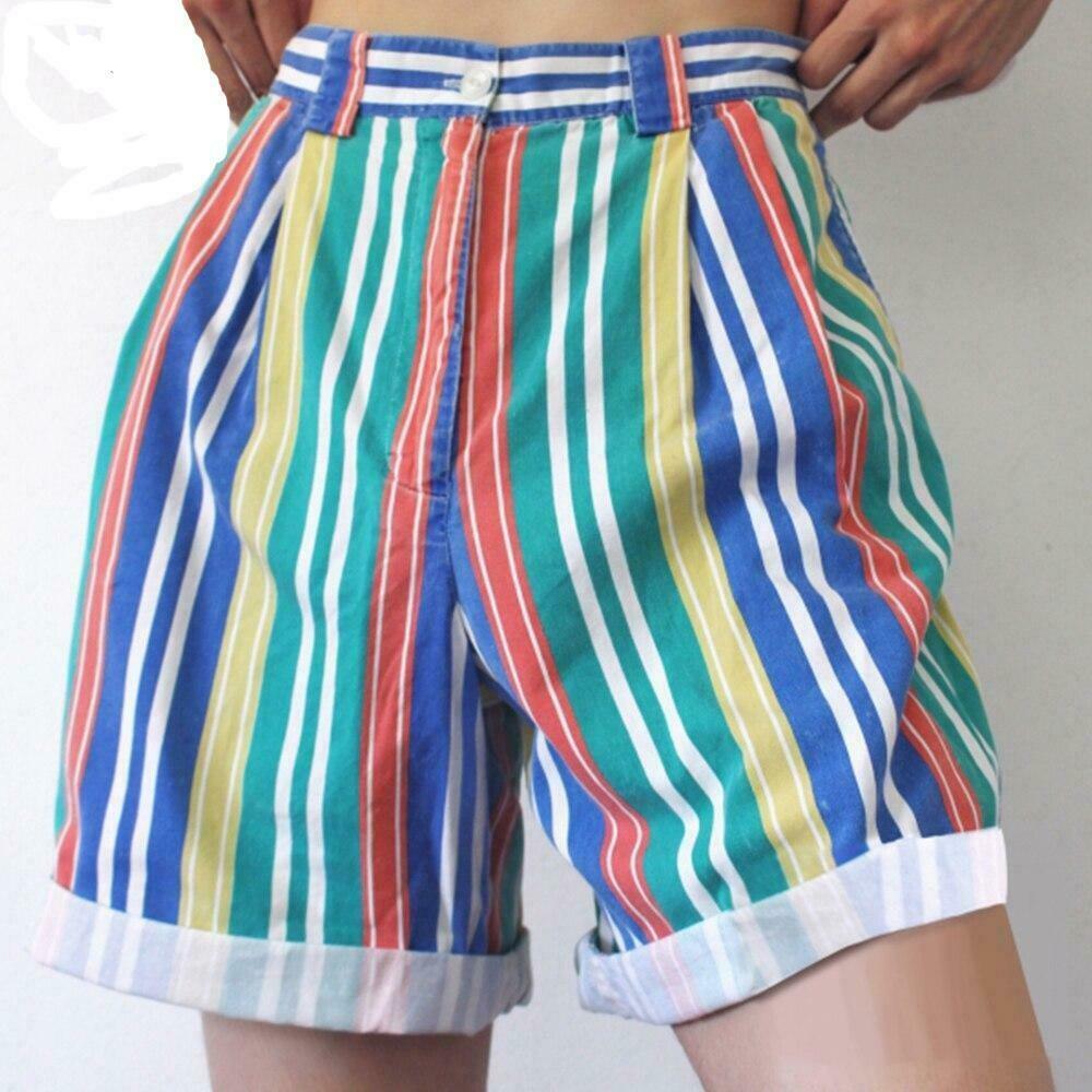 Colorful Rainbow Striped Loose Shorts for Y2K Fashion Enthusiasts Colorful Rainbow Striped Loose Shorts for Y2K Fashion Enthusiasts