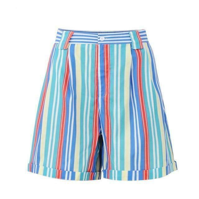 Colorful Rainbow Striped Loose Shorts for Y2K Fashion Enthusiasts Colorful Rainbow Striped Loose Shorts for Y2K Fashion Enthusiasts