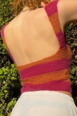 Colorful Stripe Backless Knit Sleeveless Top - Y2K Fashion Aesthetic for Women