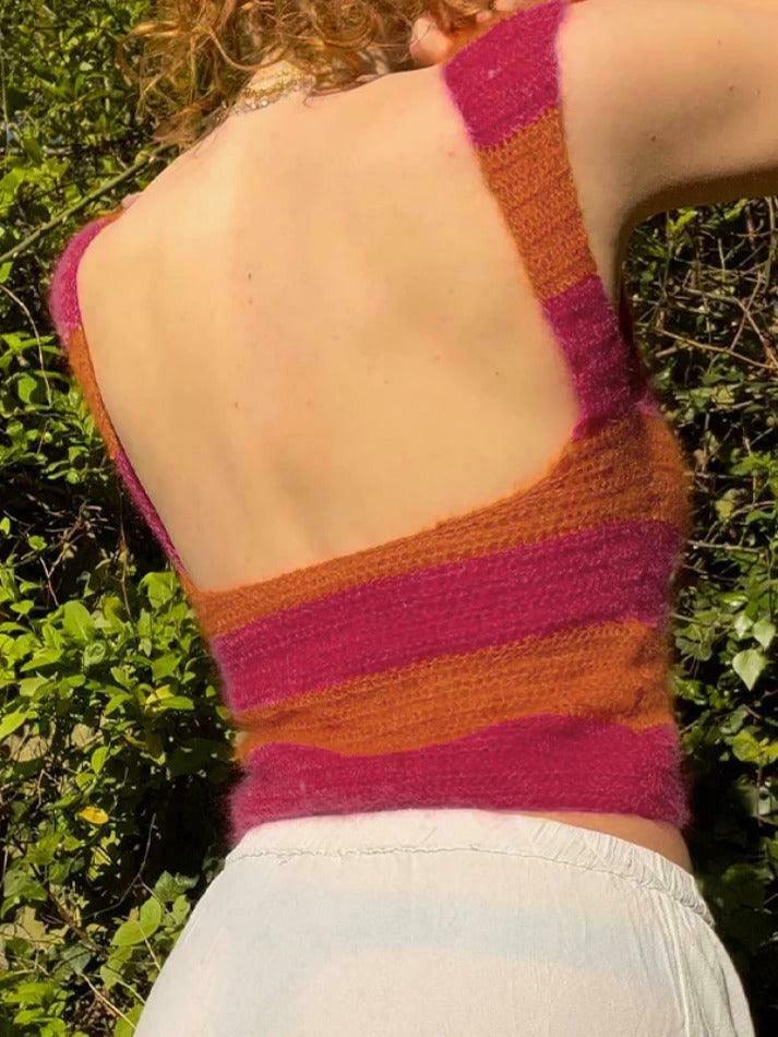 Colorful Stripe Backless Knit Sleeveless Top - Y2K Fashion Aesthetic for Women Colorful Stripe Backless Knit Sleeveless Top - Y2K Fashion Aesthetic for Women