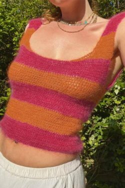 Colorful Stripe Backless Knit Sleeveless Top - Y2K Fashion Aesthetic for Women
