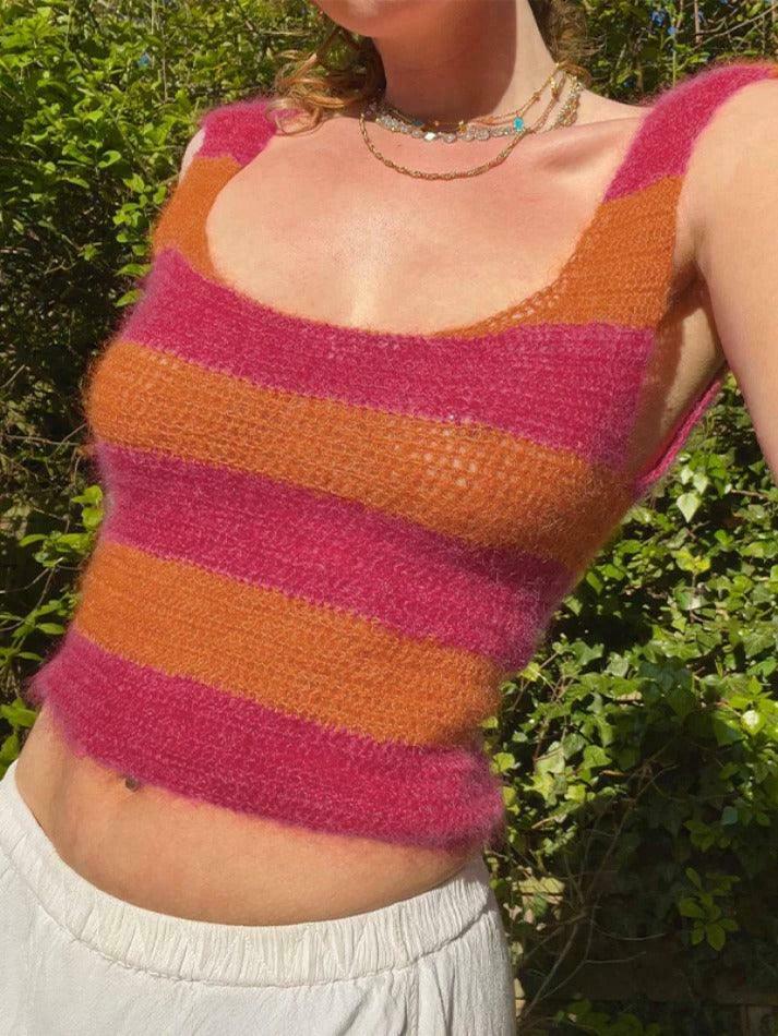 Colorful Stripe Backless Knit Sleeveless Top - Y2K Fashion Aesthetic for Women Colorful Stripe Backless Knit Sleeveless Top - Y2K Fashion Aesthetic for Women