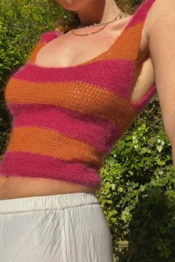 Colorful Stripe Backless Knit Sleeveless Top - Y2K Fashion Aesthetic for Women