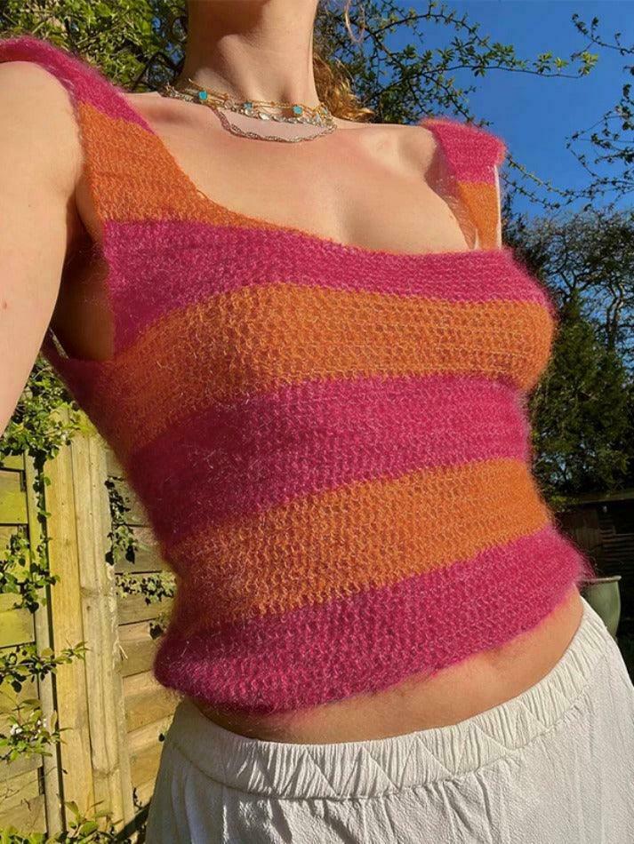 Colorful Stripe Backless Knit Sleeveless Top - Y2K Fashion Aesthetic for Women Colorful Stripe Backless Knit Sleeveless Top - Y2K Fashion Aesthetic for Women