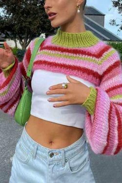 Colorful Stripe Crochet Smock Top - Y2K Fashion Aesthetic for Women
