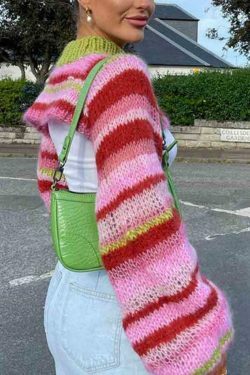 Colorful Stripe Crochet Smock Top - Y2K Fashion Aesthetic for Women