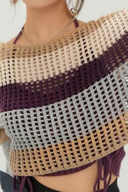Colorful Stripe Patchwork Crochet Top - Y2K Fashion Aesthetic - Coquette Grunge Outfits