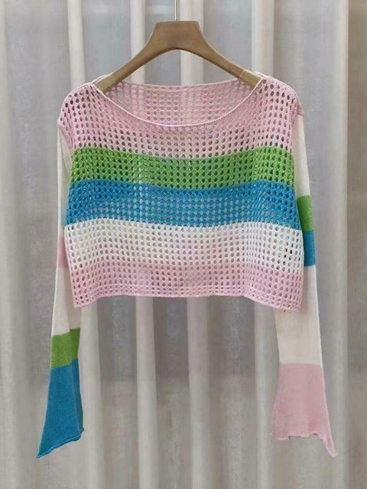 Colorful Stripe Patchwork Crochet Top - Y2K Fashion Aesthetic - Coquette Grunge Outfits Colorful Stripe Patchwork Crochet Top - Y2K Fashion Aesthetic - Coquette Grunge Outfits