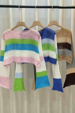 Colorful Stripe Patchwork Crochet Top - Y2K Fashion Aesthetic - Coquette Grunge Outfits