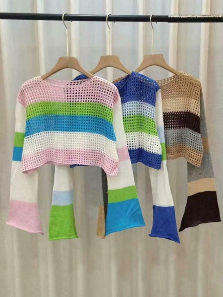 Colorful Stripe Patchwork Crochet Top - Y2K Fashion Aesthetic - Coquette Grunge Outfits Colorful Stripe Patchwork Crochet Top - Y2K Fashion Aesthetic - Coquette Grunge Outfits
