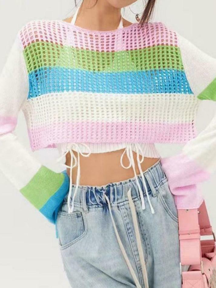 Colorful Stripe Patchwork Crochet Top - Y2K Fashion Aesthetic - Coquette Grunge Outfits Colorful Stripe Patchwork Crochet Top - Y2K Fashion Aesthetic - Coquette Grunge Outfits