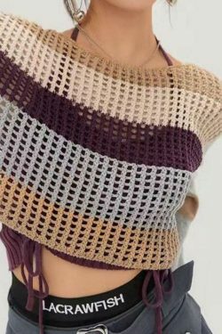 Colorful Stripe Patchwork Crochet Top - Y2K Fashion Aesthetic - Coquette Grunge Outfits