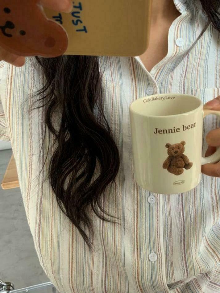 Colorful Stripe Print Button-Up Shirt for Y2K Fashion Enthusiasts