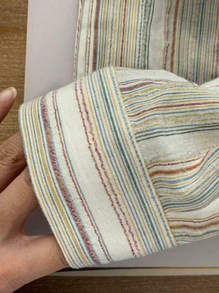 Colorful Stripe Print Button-Up Shirt for Y2K Fashion Enthusiasts