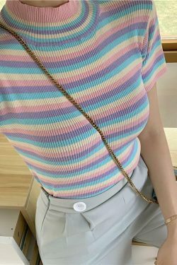 Colorful Striped Crop Top for Y2K Fashion Enthusiasts - Coquette Aesthetic with a Pop of Color