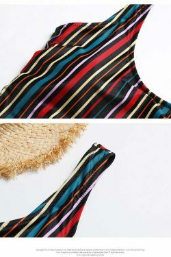 Colorful Striped Cutout Swimsuit with Ties - Y2K Fashion Statement for Women