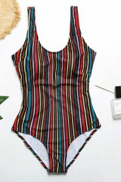 Colorful Striped Cutout Swimsuit with Ties - Y2K Fashion Statement for Women