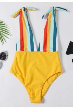 Colorful Striped Cutout Swimsuit with Ties - Y2K Fashion Statement for Women