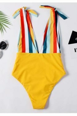 Colorful Striped Cutout Swimsuit with Ties - Y2K Fashion Statement for Women