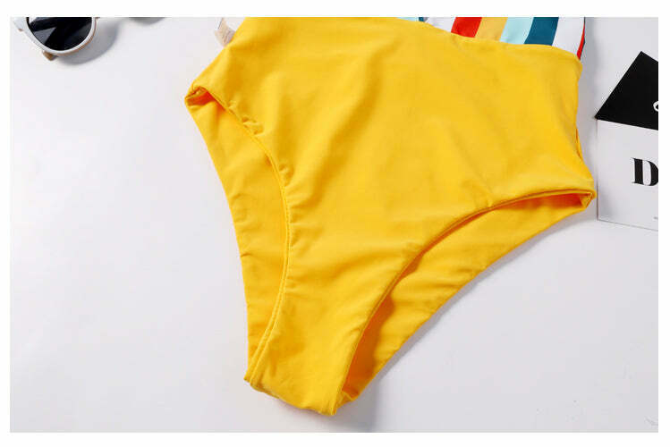 Colorful Striped Cutout Swimsuit with Ties - Y2K Fashion Statement for Women Colorful Striped Cutout Swimsuit with Ties - Y2K Fashion Statement for Women