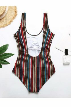 Colorful Striped Cutout Swimsuit with Ties - Y2K Fashion Statement for Women