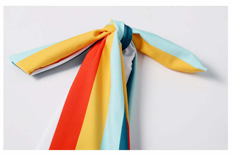 Colorful Striped Cutout Swimsuit with Ties - Y2K Fashion Statement for Women Colorful Striped Cutout Swimsuit with Ties - Y2K Fashion Statement for Women