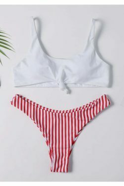Colorful Striped Thong Bikini Set for Y2K Fashion Enthusiasts