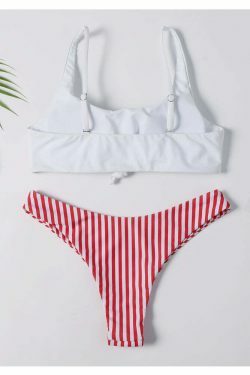 Colorful Striped Thong Bikini Set for Y2K Fashion Enthusiasts