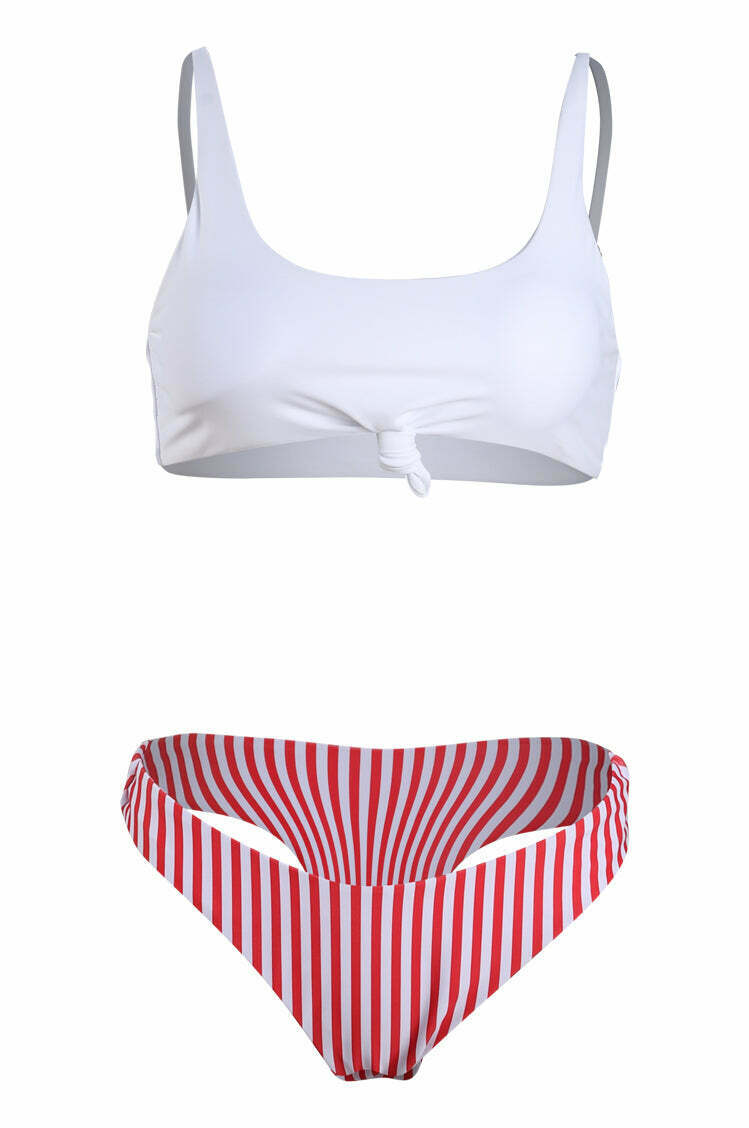 Colorful Striped Thong Bikini Set for Y2K Fashion Enthusiasts Colorful Striped Thong Bikini Set for Y2K Fashion Enthusiasts