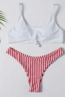 Colorful Striped Thong Bikini Set for Y2K Fashion Enthusiasts