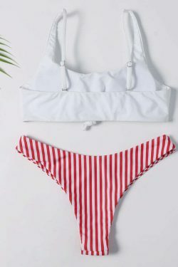 Colorful Striped Thong Bikini Set for Y2K Fashion Enthusiasts