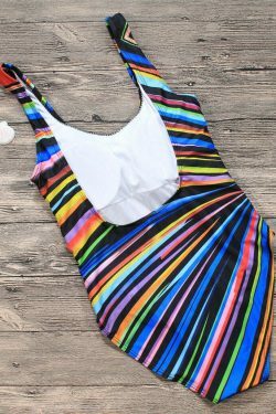 Colorful Striped Tied Swimsuit for Y2K Fashionistas: Coquette, Grunge, and Pastel Goth Aesthetics