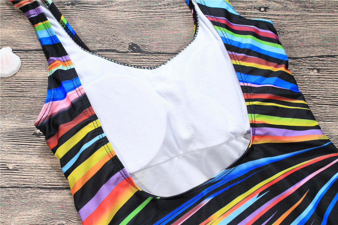 Colorful Striped Tied Swimsuit for Y2K Fashionistas: Coquette, Grunge, and Pastel Goth Aesthetics Colorful Striped Tied Swimsuit for Y2K Fashionistas: Coquette, Grunge, and Pastel Goth Aesthetics
