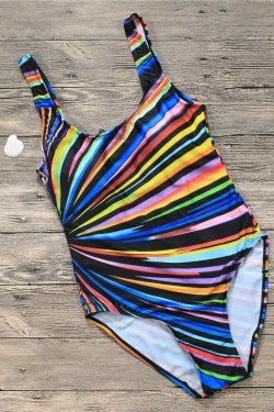 Colorful Striped Tied Swimsuit for Y2K Fashionistas: Coquette, Grunge, and Pastel Goth Aesthetics