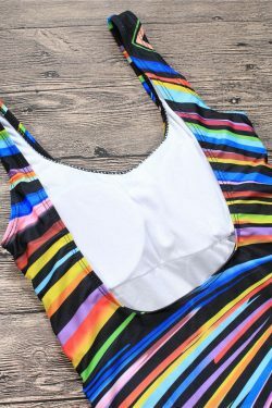Colorful Striped Tied Swimsuit for Y2K Fashionistas: Coquette, Grunge, and Pastel Goth Aesthetics