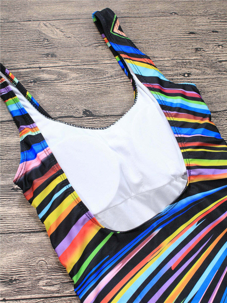 Colorful Striped Tied Swimsuit for Y2K Fashionistas: Coquette, Grunge, and Pastel Goth Aesthetics Colorful Striped Tied Swimsuit for Y2K Fashionistas: Coquette, Grunge, and Pastel Goth Aesthetics