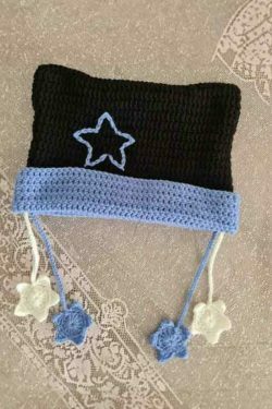 Contrast Color Star Crochet Knit Beanie Hat for Y2K Fashion Enthusiasts