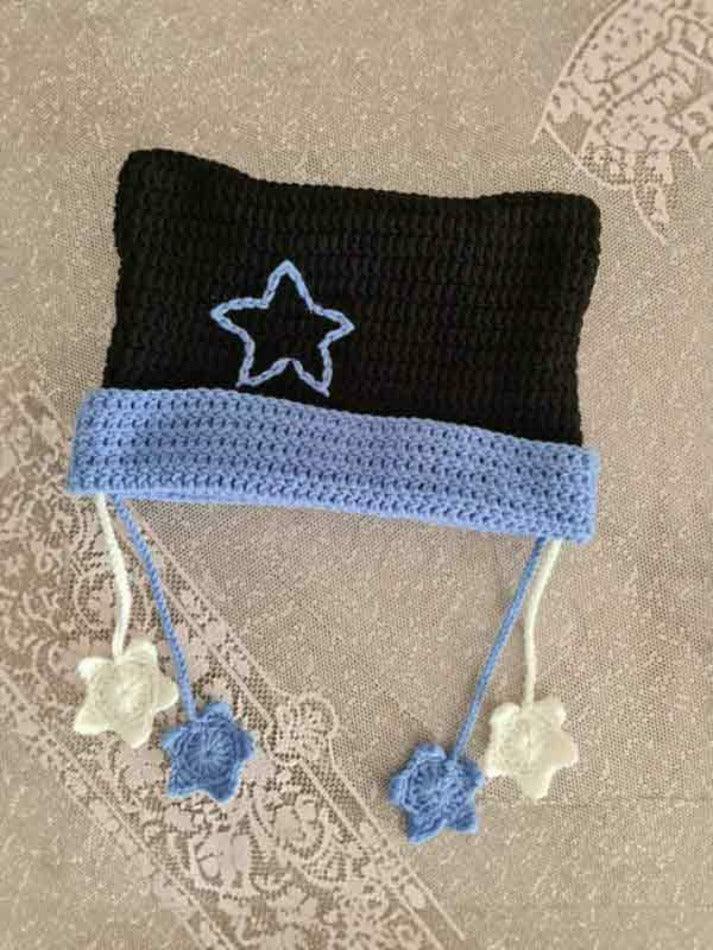 Contrast Color Star Crochet Knit Beanie Hat for Y2K Fashion Enthusiasts Contrast Color Star Crochet Knit Beanie Hat for Y2K Fashion Enthusiasts