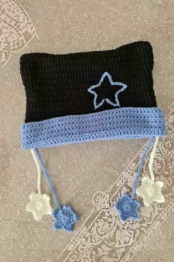 Contrast Color Star Crochet Knit Beanie Hat for Y2K Fashion Enthusiasts