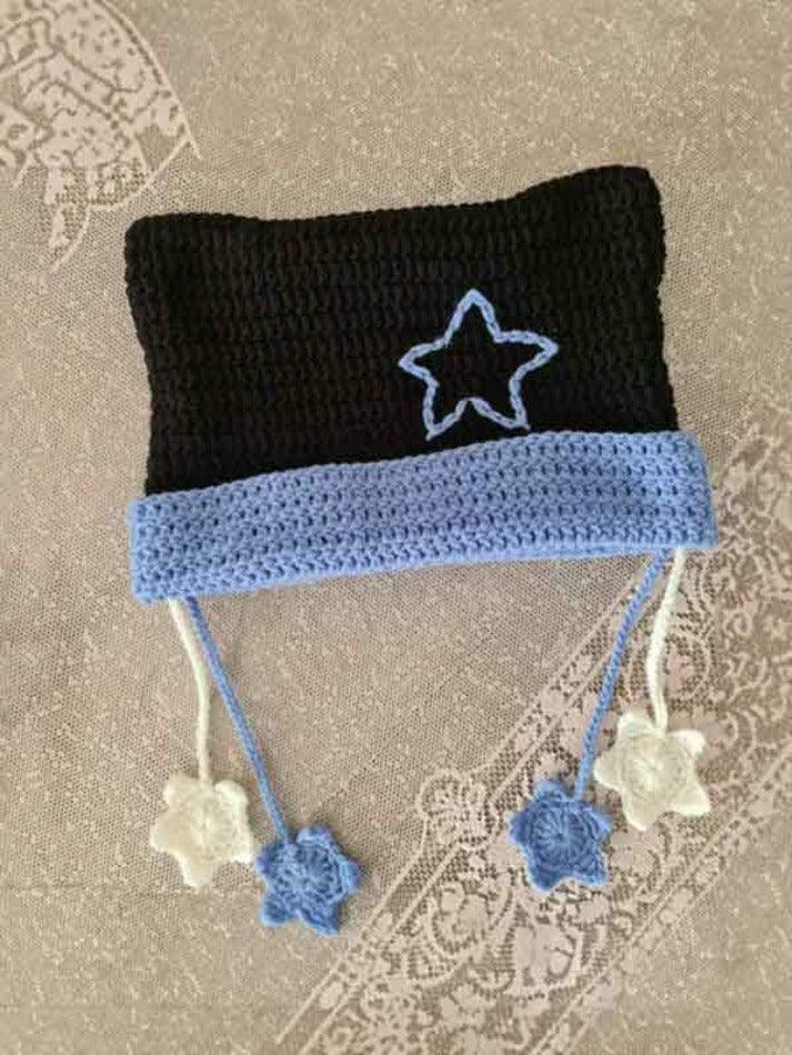 Contrast Color Star Crochet Knit Beanie Hat for Y2K Fashion Enthusiasts Contrast Color Star Crochet Knit Beanie Hat for Y2K Fashion Enthusiasts