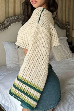 Contrast Color Star Crochet Top: Y2K Fashion Smock - Coquette Aesthetic, Grunge Style, Cute Tops