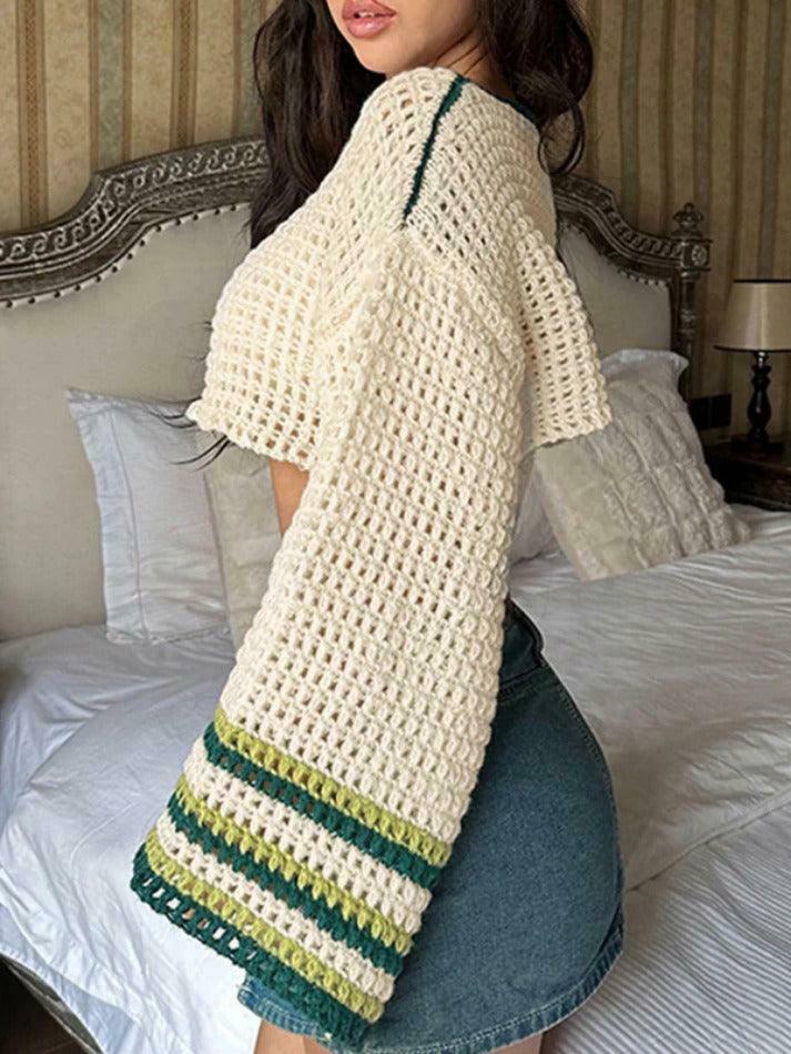 Contrast Color Star Crochet Top: Y2K Fashion Smock - Coquette Aesthetic, Grunge Style, Cute Tops Contrast Color Star Crochet Top: Y2K Fashion Smock - Coquette Aesthetic, Grunge Style, Cute Tops