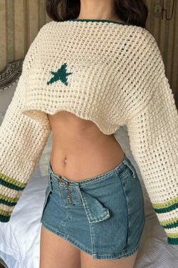 Contrast Color Star Crochet Top: Y2K Fashion Smock - Coquette Aesthetic, Grunge Style, Cute Tops